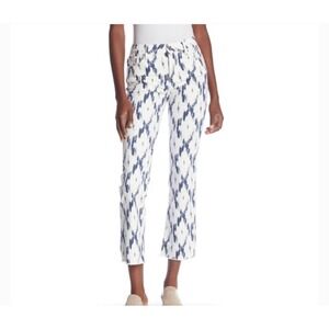 Free‎ People Printed Jeans Cropped Raw Hem Denim Blue White Size 25